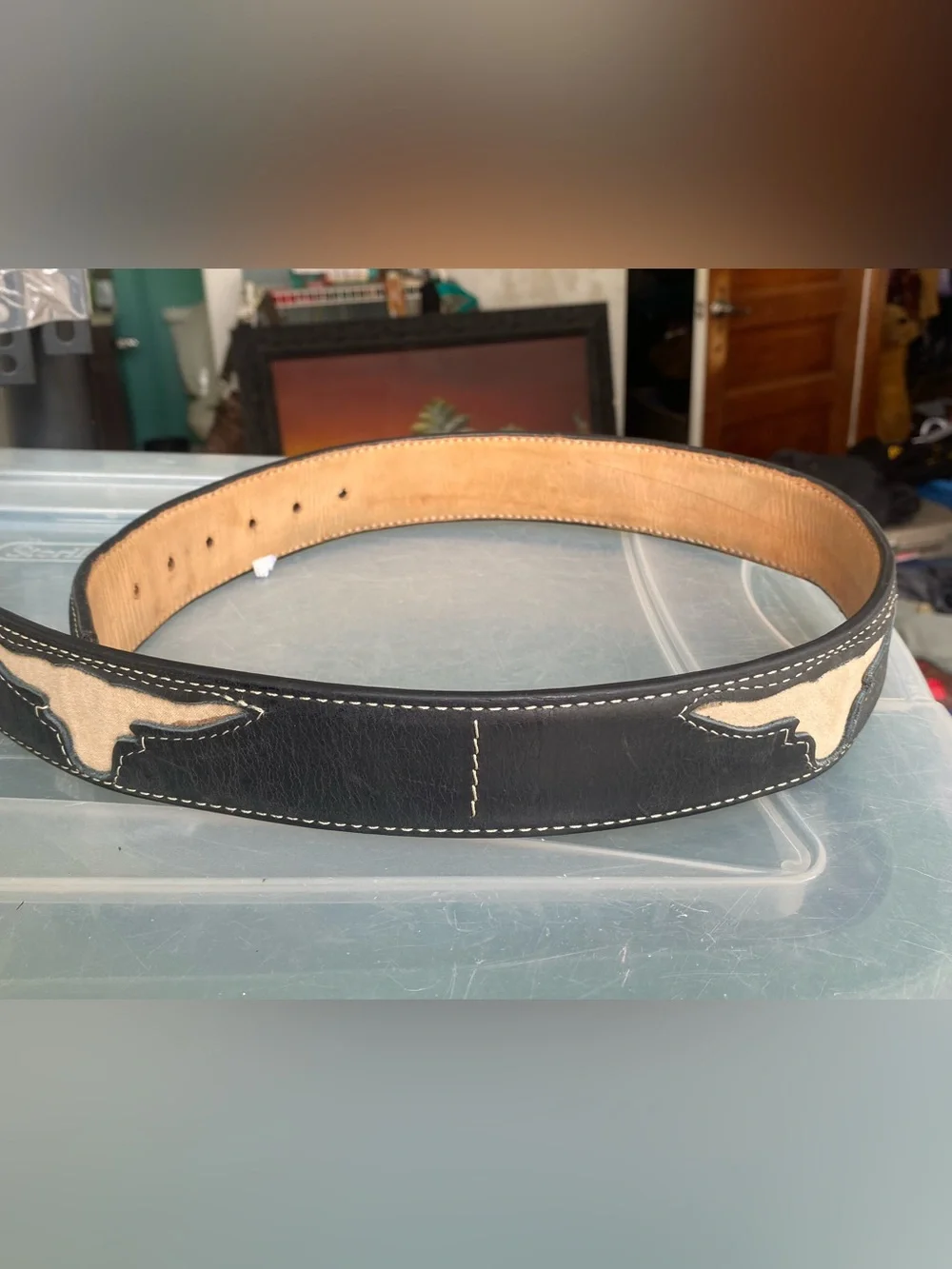 Longhorn laser-cut inlay  Hechoen Mexico Western Belt ~ Black Men’s Size 34